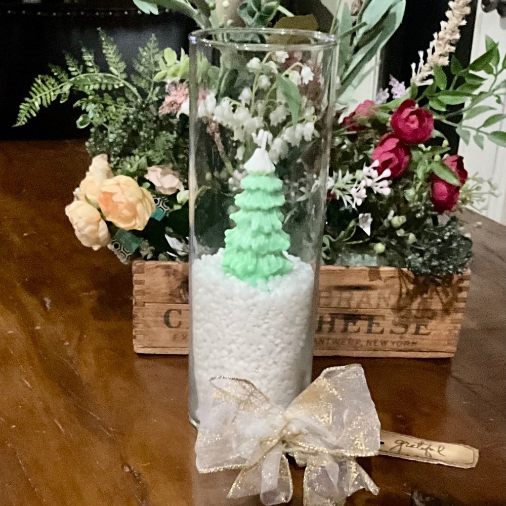 Holiday Trees Glass Soy Wax Candle Set Holiday Gift or Decor